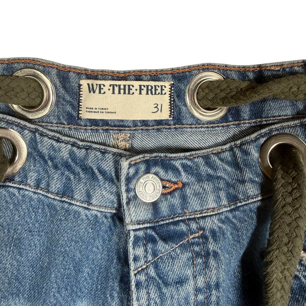 FREE PEOPLE Jeans Size 31 Moxie Pull On Barrel Patchwork Button Drawstring - Picture 5 of 9